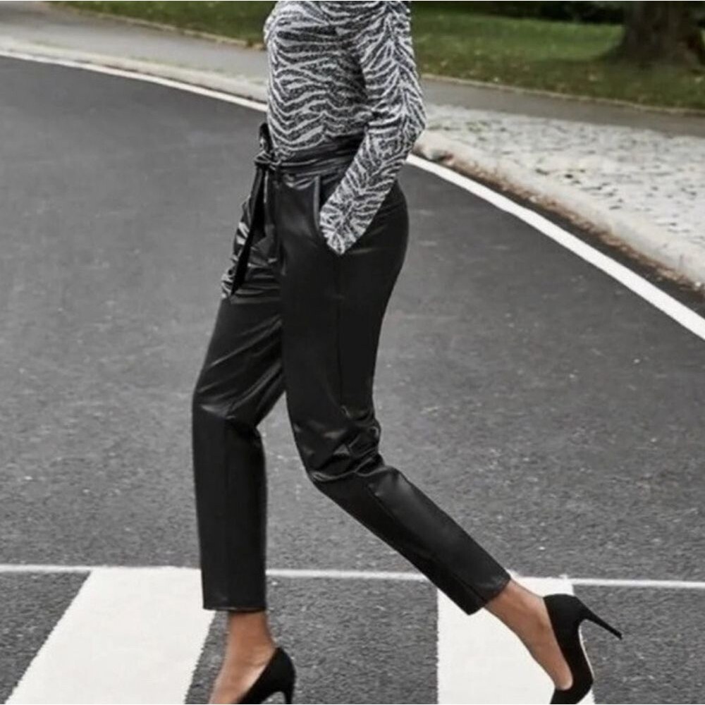 Express Black Faux Leather Pleated High Waist Ankle Pants L